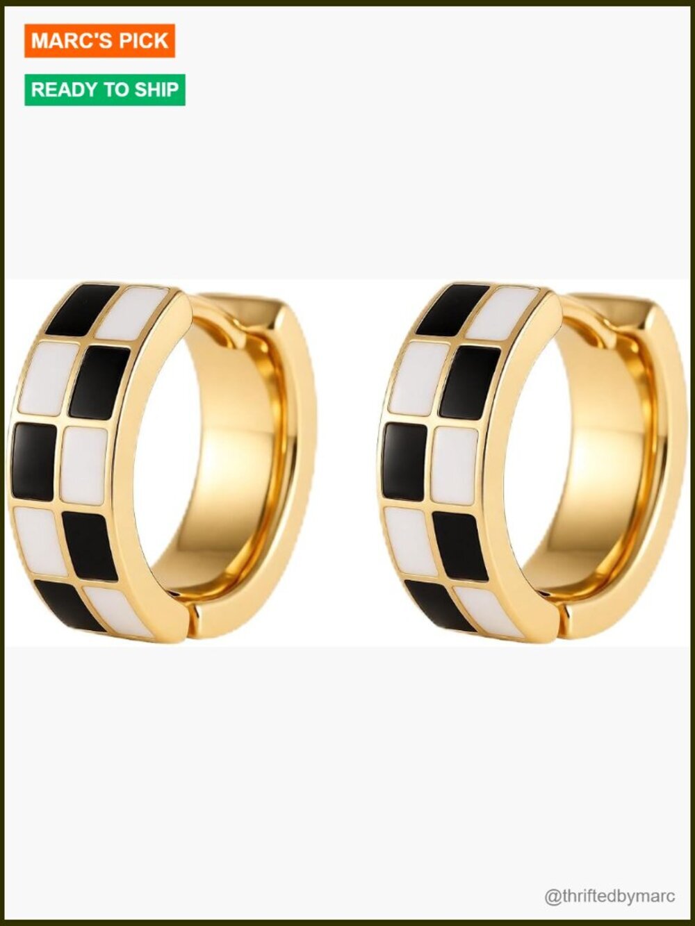 Checkered Enamel Hoop Cartilage Earrings Hypoallergenic Gift Teacher Earrings